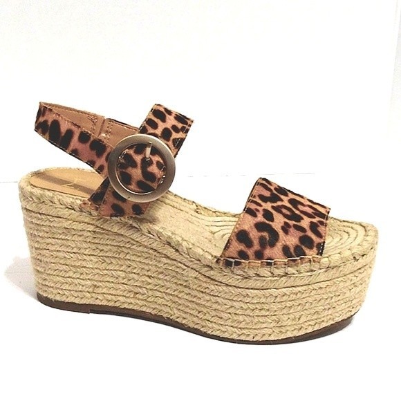 Marc Fisher Rexly Leopard Fur Espadrille Platform Sandals Stylish Trendy 6.5 - Picture 1 of 10